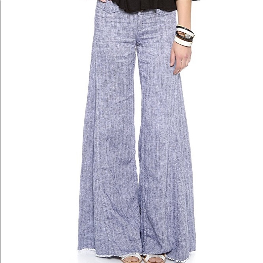 Free People Raw Hem Wide Leg Linen Pants Sz XS (0)
